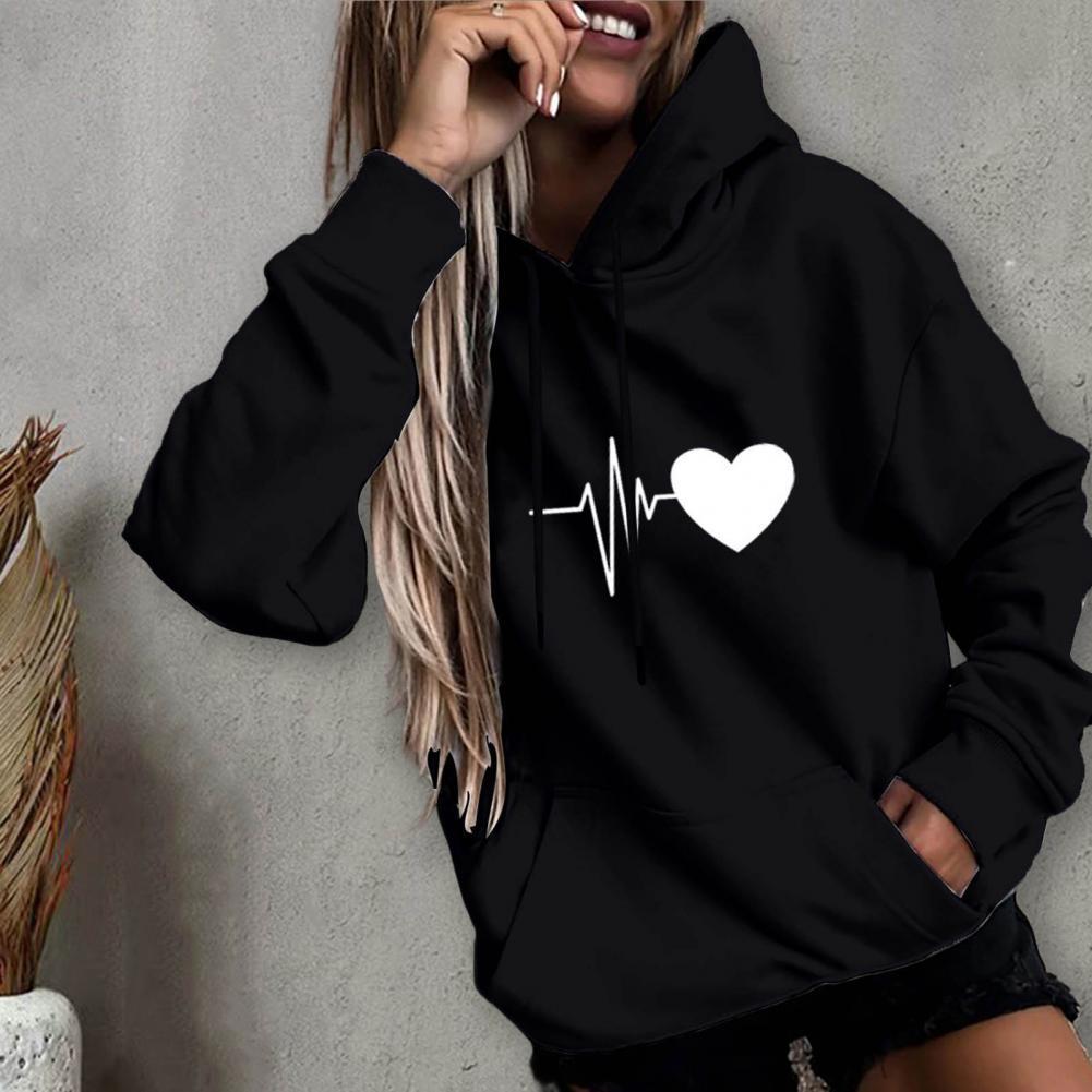 Women's Hoodies Sweatshirts Drop Arrival Women Hoodie Drawstring Warm Pullover Heart Print Spring Hoodie 230822