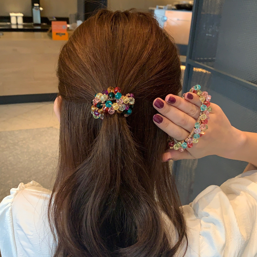 Hair Rubber Bands 1pc Women Crystal Pearls Rope Handmade Elastic Beaded Ponytail Holders Ties For And Girls Accessories 230823