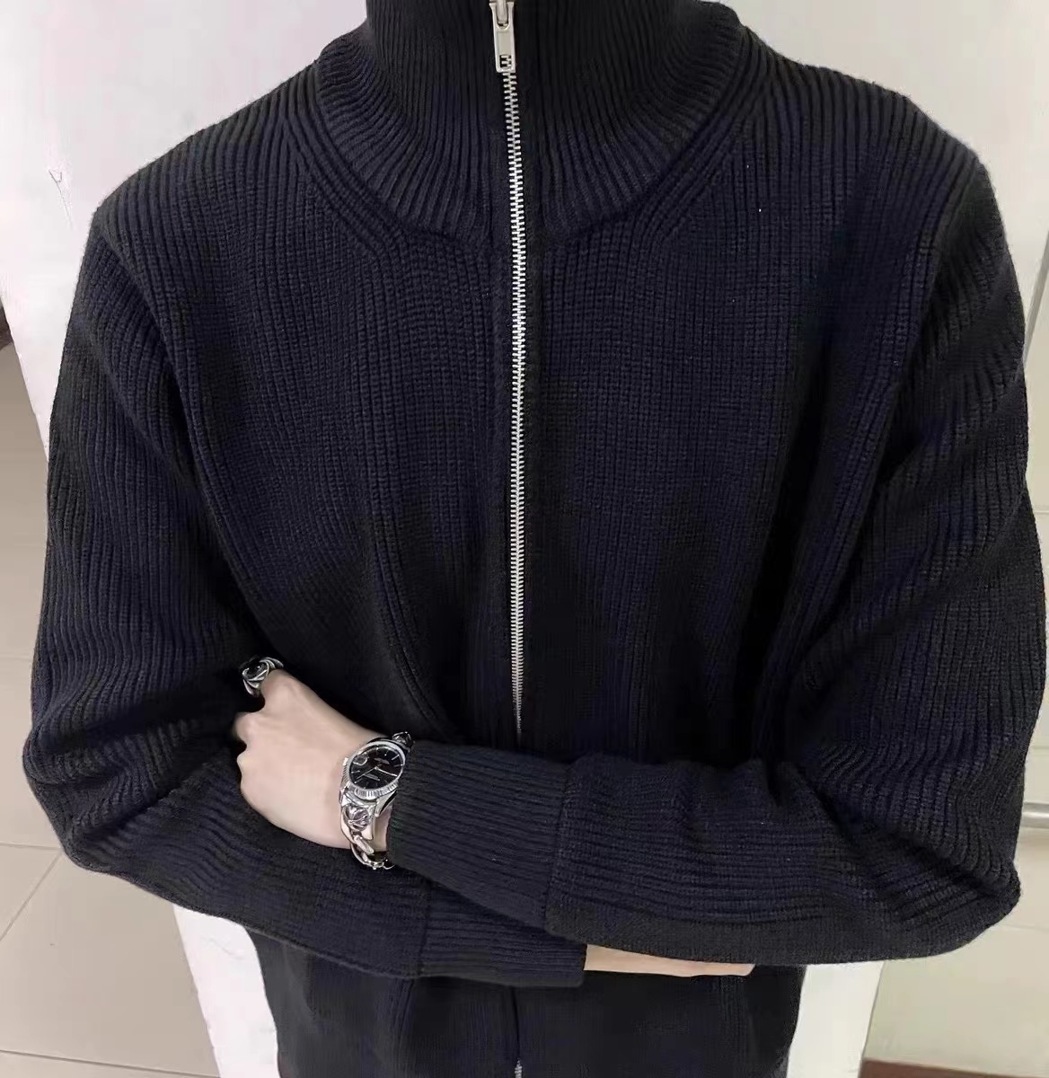 Men's Sweaters Arrival Mm6 Style Original Magera 19AW Zipper High Neck Cardigan Coat Os Casual Simple Loose Knit for Men 230822
