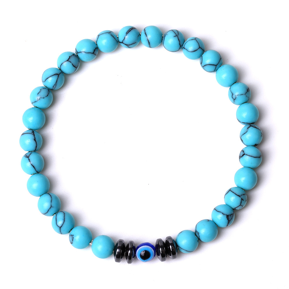 Turkish Lucky Evil eye 6mm Black Matted Turquoise bead bracelet Elasticity Blue Eyes Bracelet For Women Men Jewelry