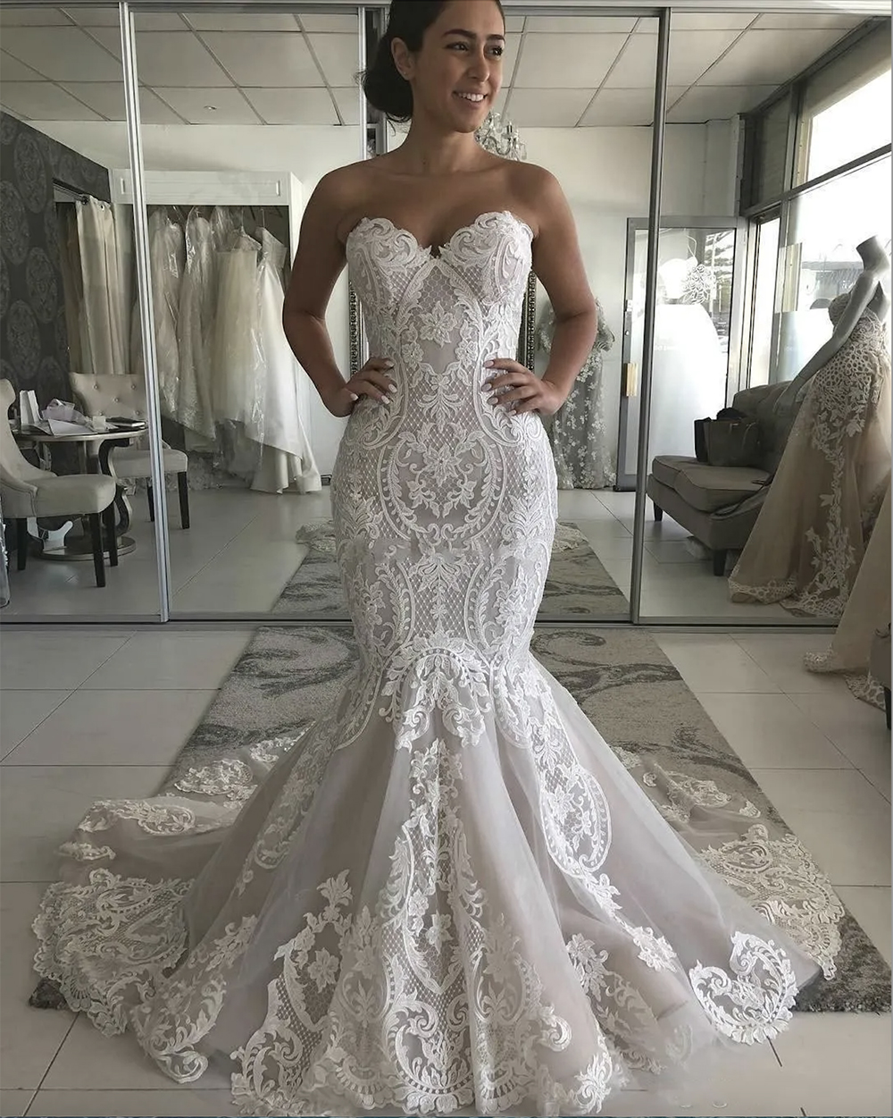 Vintage Mermaid Wedding Dresses Sweetheart Lace Appliques Sleeveless Sweep Train Open Back Plus Size Formal Bridal Gowns 0509