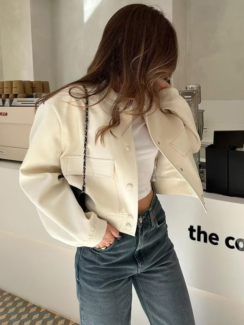 Women's Jackets HDIMM 2023 Women Bomber Jacket Fashion Spring with Pockets Vintage Female Long Sleeve Casual Coat In Outerwear Tops 230822