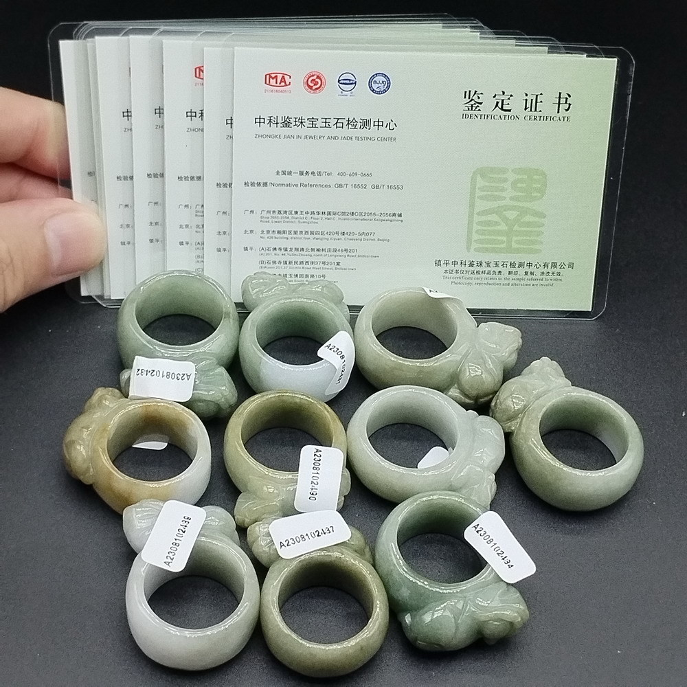 Wedding Rings Certified Green Natural Type A Jadeite Carved Dragon Pi Xiu Ring Inner 19 00MM 20 00MM 230822