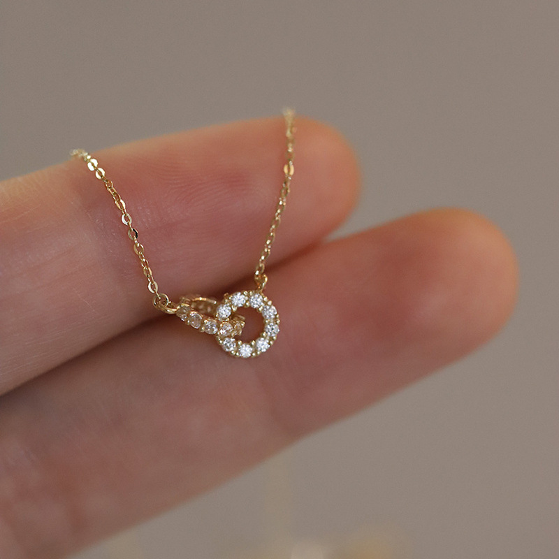 New 925 Sterling Silver Double Ring Necklace Female Clavicle Chain Simple Temperament Necklace Wedding Jewelry Accessories