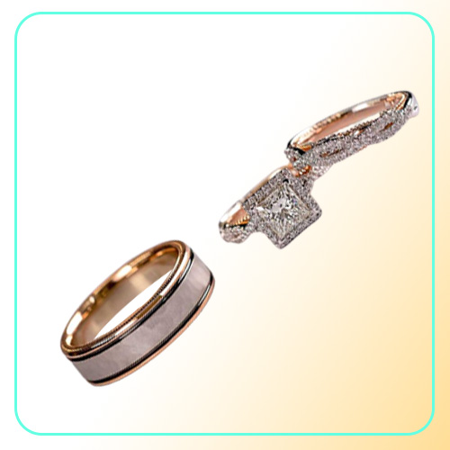 Gorgeous 3PcsSet Women Wedding Rings Mosaic CZ Two Tone Romantic Female Engagement Ring Fashion Jewelry
