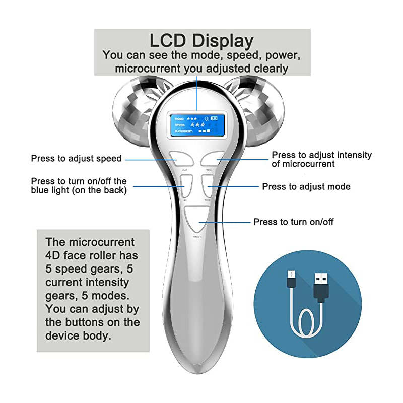 Face Massager 4D Micro Current Roller Electric Beauty Skin Tighten Anti Aging V Lifting Body 230823