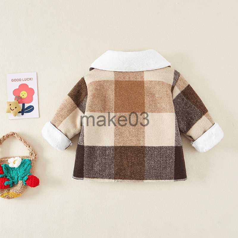 Down Coat Newborn Baby Girl Boy Fleece Plaid Jacket Infant Toddler Child Coat Autumn Winter Single Breasted Outwear Baby Clothes 9M2Y J230823
