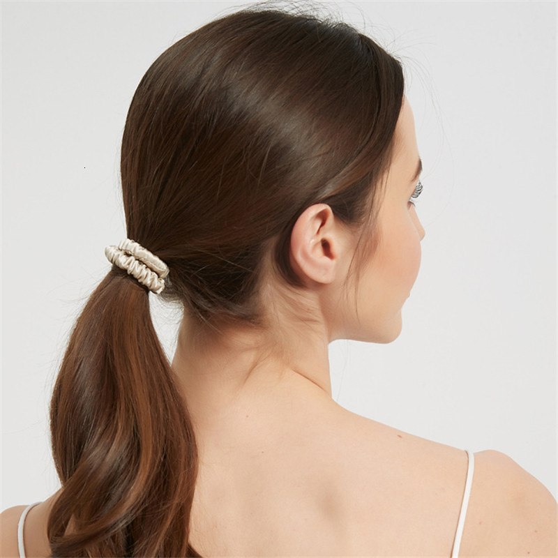 Headbands 100% Pure Silk Womens Hair Scrunchie Hairband 1cm wide Elastic Band Ponytail Holder Accessories 230823