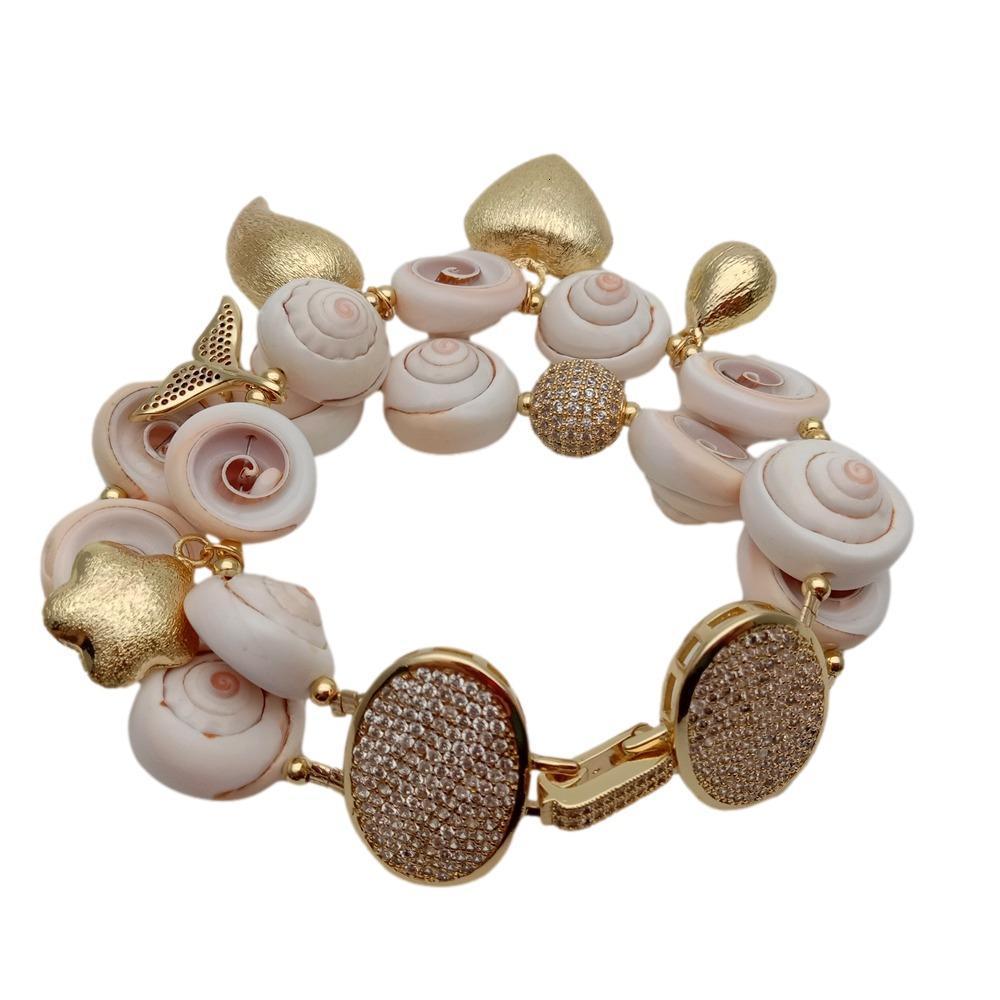 Charm Bracelets YYING 2 Strands Natural Sea Shell Brushed Cz Pave Beaded Bracelet Jewelry For Women 230822