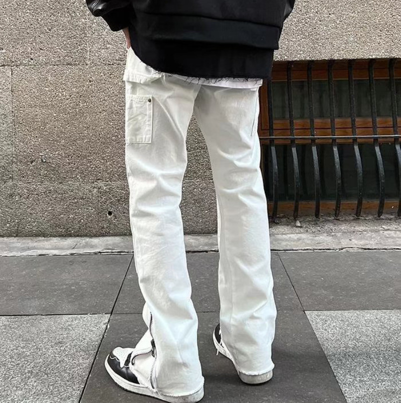 Men s Jeans Hip Hop White Straight Ripped Casual Mens Pants Both Side Tassel Wide Leg Streetwear Denim Trousers Oversized Men Clothing 230823