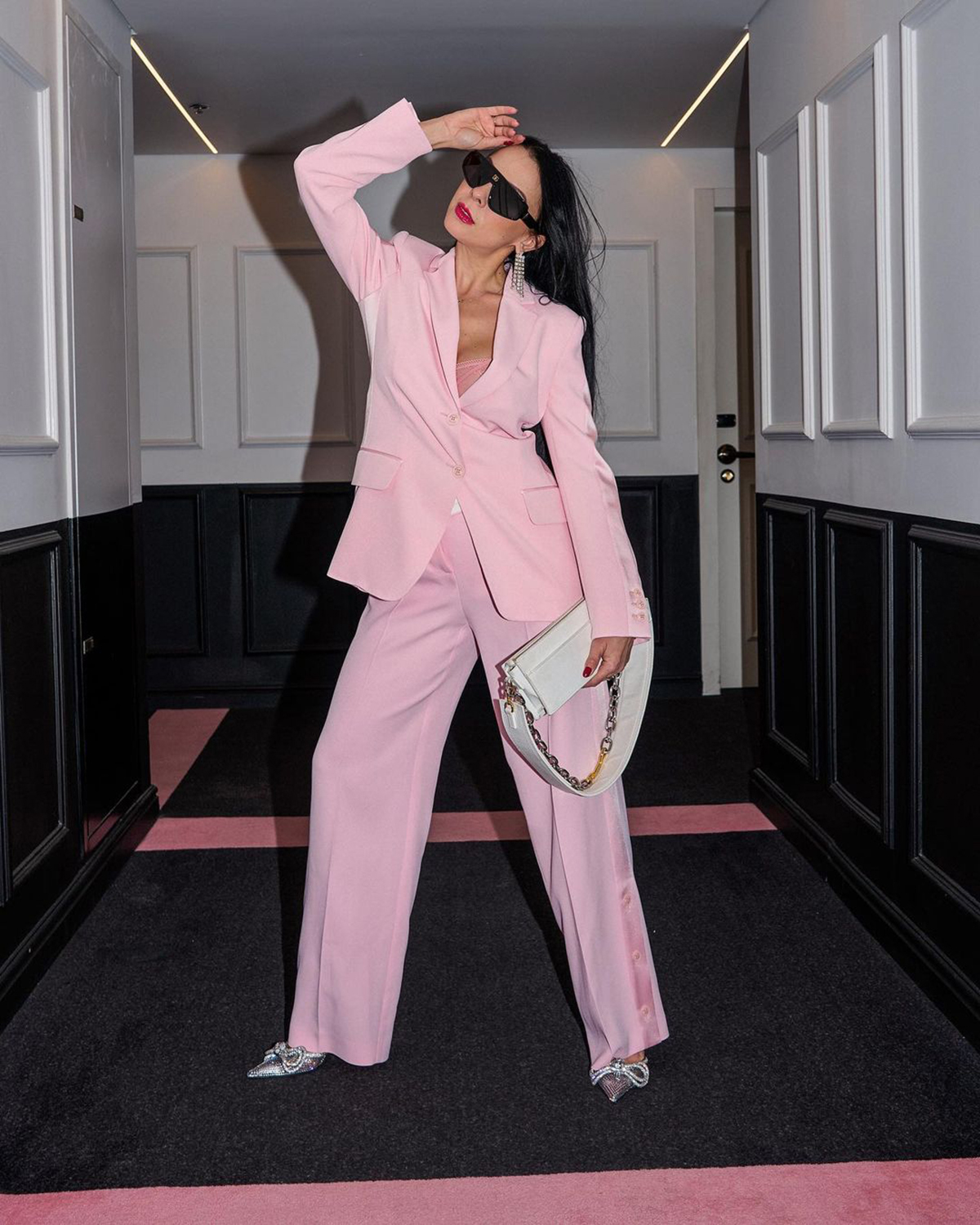 red carpet fashion women pants suits hot pink leisure evening party tuxedos formal wear for wedding jacketpants