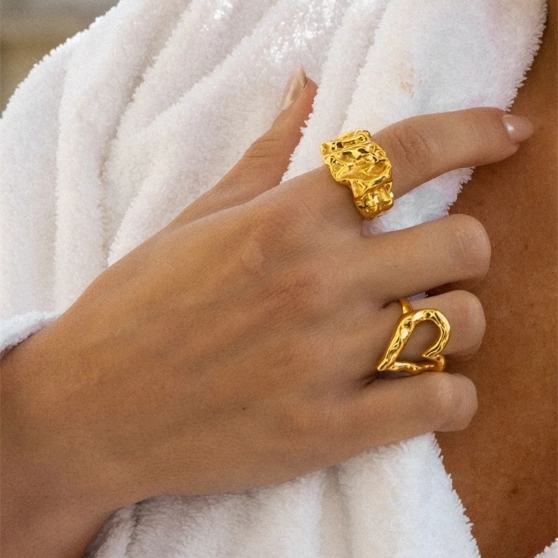 Band Rings Uworld 18K Gold PVD Plated 316L Stainless Steel Finger Chunky Wedding statement Jewelry Shell Freshwater Pearl Zircon Ring 230822