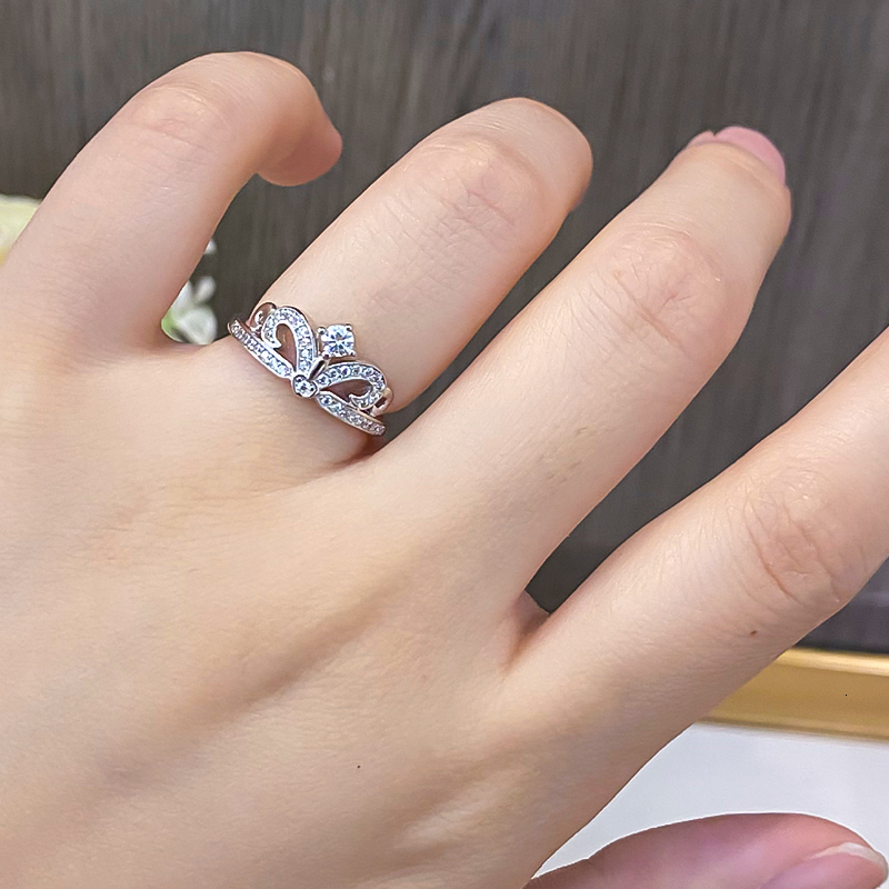 Wedding Rings 2023 Crown Ring S925 Sterling Silver Pt950 Platinum Plated for Women Fine Jewelry Engagement Party Gift 230822