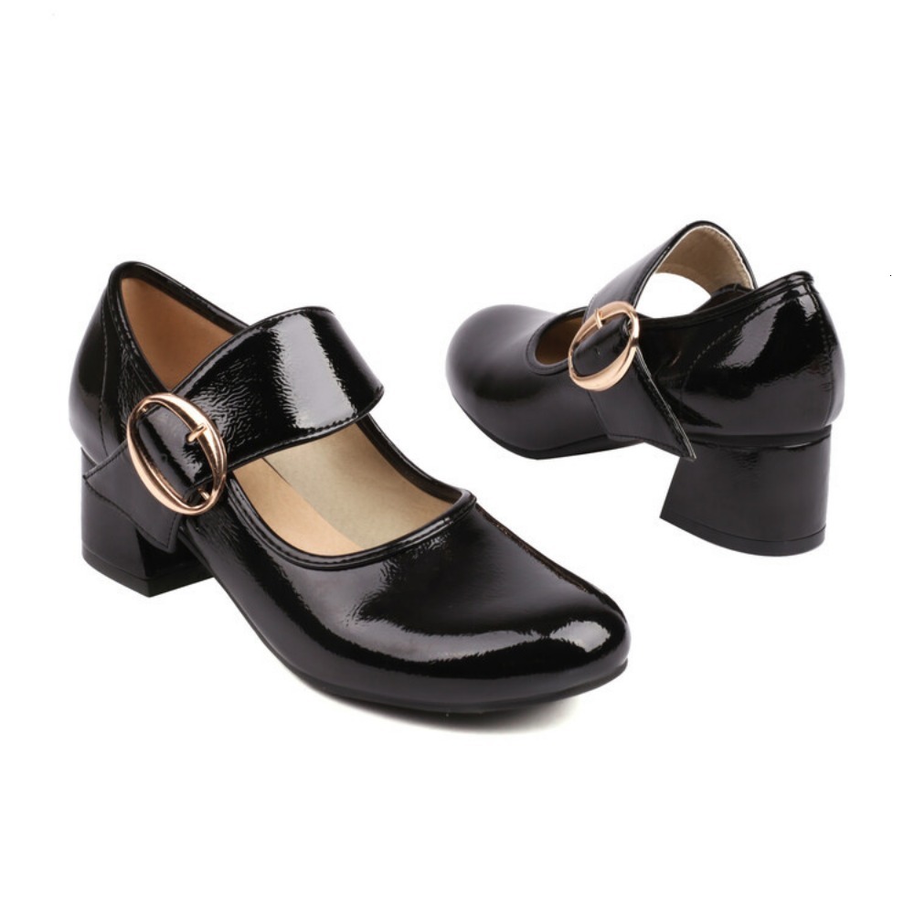 2025 new Dress Shoe Shoes Round Toe Classic Mary Jane Straight Buckle Women's Thick Heeled Mid 230823