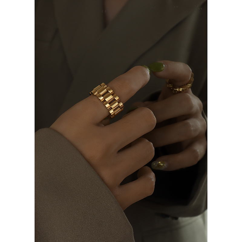 Band Rings TOSOKO Stainless Steel Jewelry Exaggerated Texture Heavy Industry Combination Handmade Ring Neutral Strap BSA184 230823