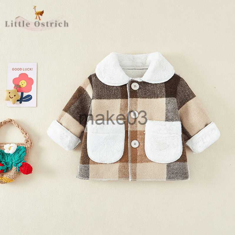 Down Coat Newborn Baby Girl Boy Fleece Plaid Jacket Infant Toddler Child Coat Autumn Winter Single Breasted Outwear Baby Clothes 9M2Y J230823