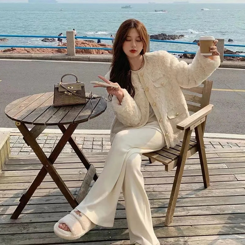 Women's Jackets Thickened Little Fragrant Wind Lamb Wool Coat Female 2023 Autumn and Winter Allinone Wear Plush Loose Shirt Ins 230822