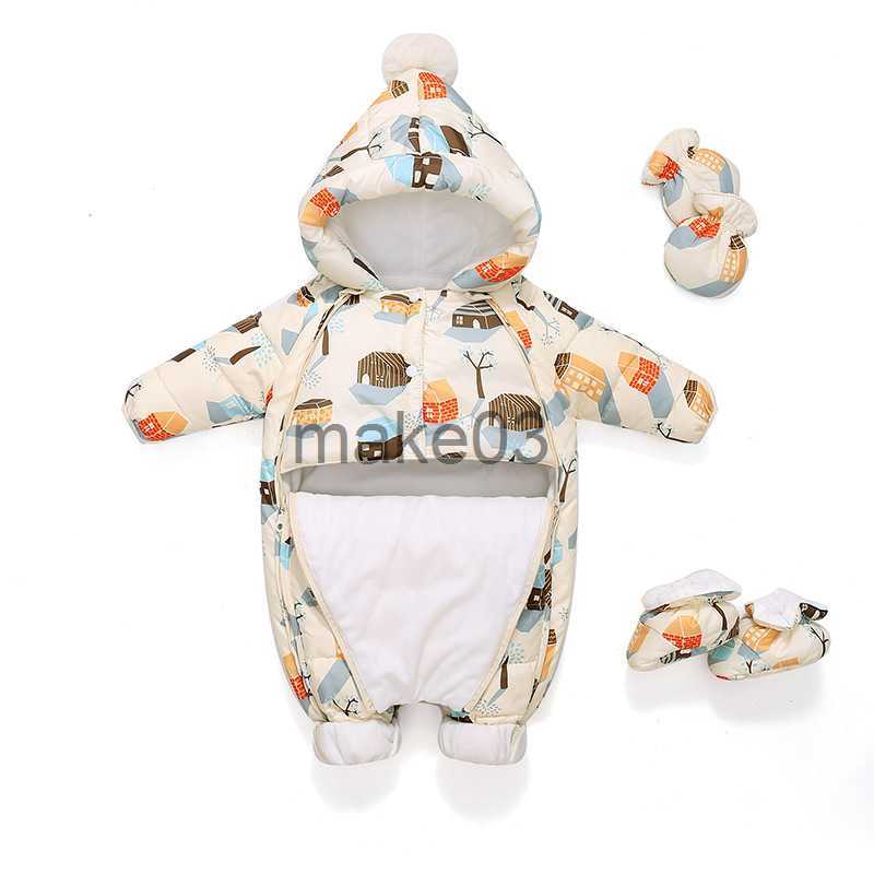Down Coat Autumn Winter Baby Boy Romper Cartoon Printed Hooded Toddler Boy Jumpsuit 02 Years Newborn Snowsuit Infant Girl Overalls Outfit J230823