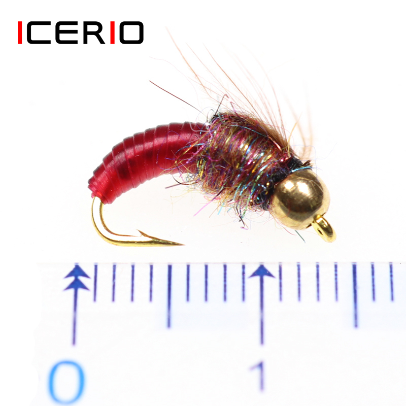 Baits Lures ICERIO 8PCS 12 Brass Bead Head Fast Sinking Nymph Scud Bug Worm Flies Trout Fly Fishing Lure Bait 230822
