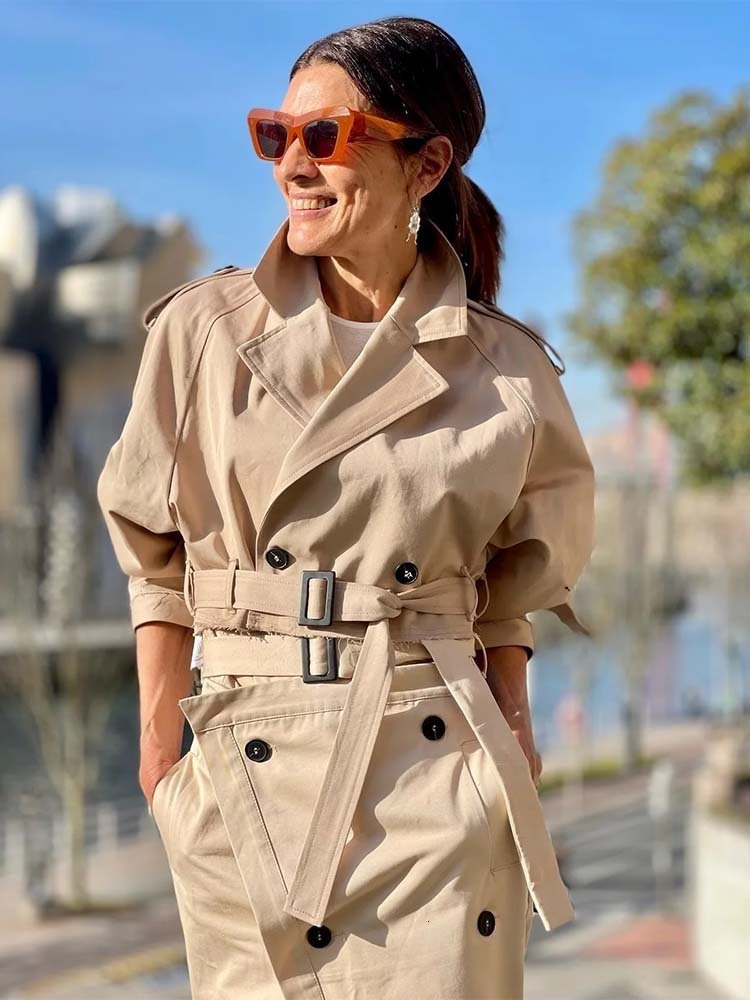 Women's Jackets TRAF Women Coats Fashion With Belt Spring Crop Coat Vintage Long Sleeve Casual Street Female Outerwear Chic Tops 230822