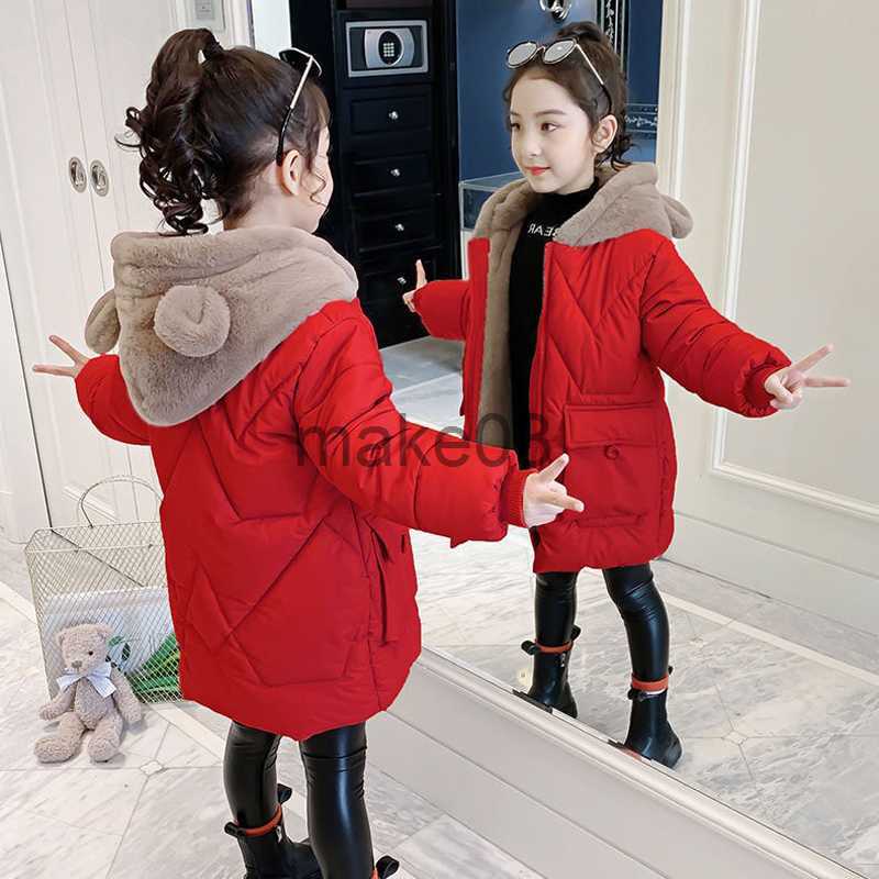 Down Coat 2022 New Fashion Kids Girl Winter Warm Coat Teens Down Cotton Jacket Children Hooded Plus Velvet Outerwear Coats TZ264 J230823