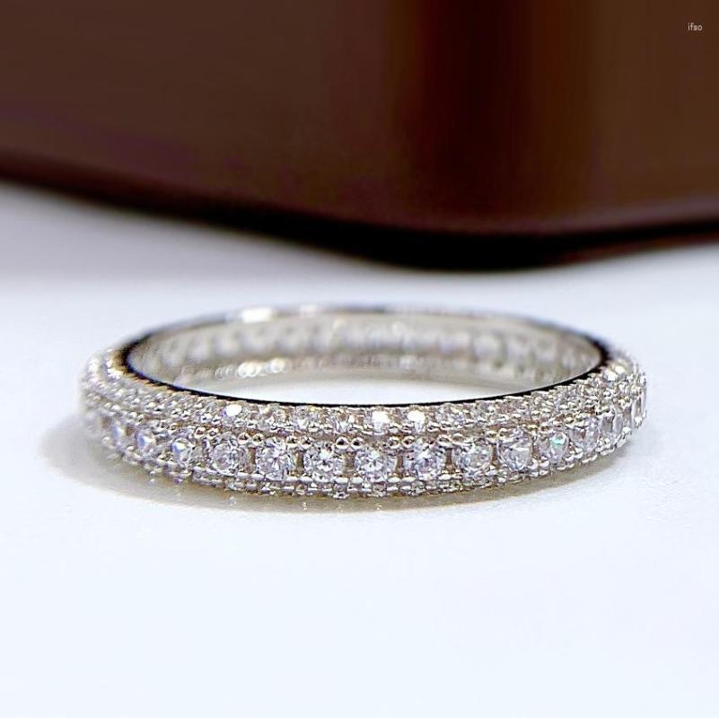 Cluster Rings Eternity Micro Pave Moissanite Diamond Ring Real 925 Sterling Silver Wedding Band For Women Men Engagement Jewelry