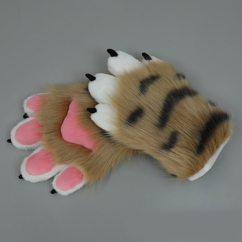 Five Fingers Gloves Women Winter Gloves Cartoon Tiger Paw Shape Warm Thicken Gloves Knit Mittens Furry Cuff Gloves for Girlfriend Presents 230822
