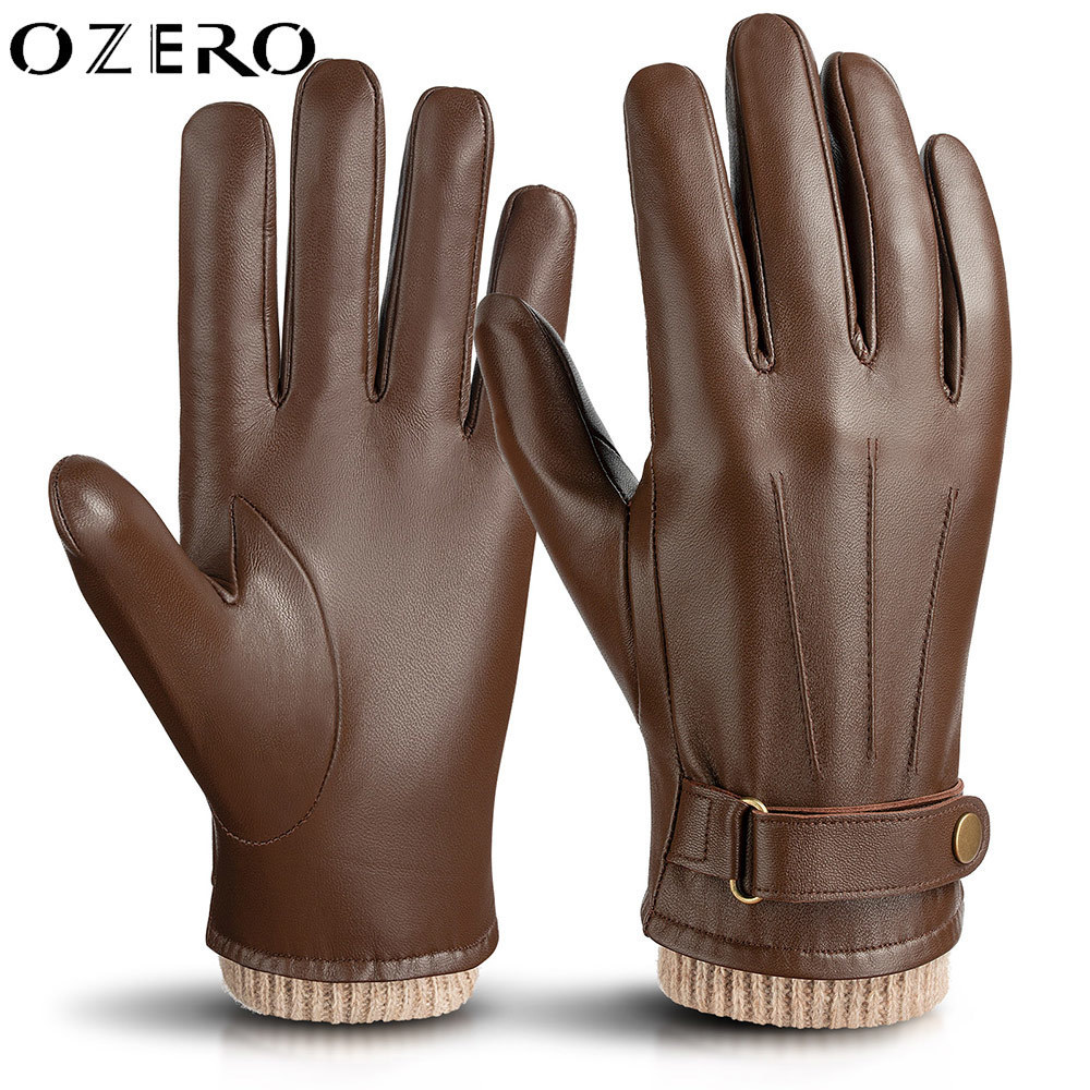 Five Fingers Gloves OZERO Mens Fashion Warm Gloves Genuine Leather Touchscreen Waterproof Winter Business Driving Sports Full Finger Gloves 5022 23082