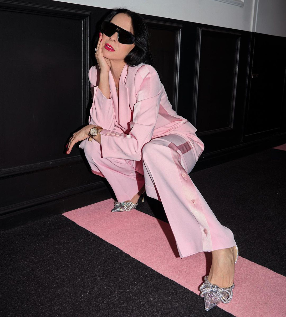 red carpet fashion women pants suits hot pink leisure evening party tuxedos formal wear for wedding jacketpants