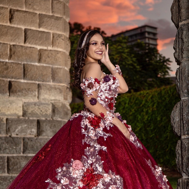2024 Red Shiny Quinceanera Dresses Ball Gown Formal Prom Graduation Gowns 3Dwer Princess Lace Up Sweet Vestido De 15 Anos