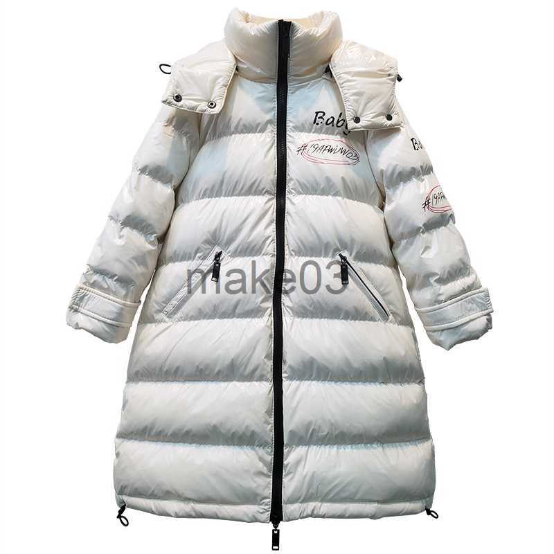 Down Coat 2023 Winter Children Girls Long Down Jacket Graffiti Thick Zipper Hoddie Parka Warm Waterproof Xlong Teenager Girls Snowsuit J230823