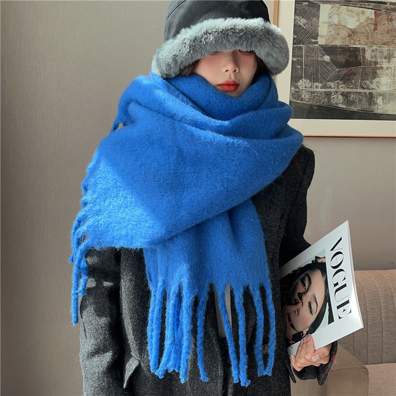 Scarves Womens Winter Mohair Scarf Solid Warm Thickened Cashmere Knitting Thick Tassel Shawl Women Men Couple Accessories 230823