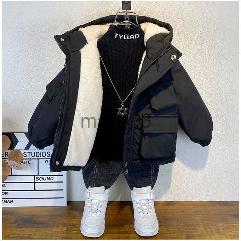 Down Coat New Winter Down Cotton Jacket Boys Black Hooded Coat Children Outerwear Clothing Teenage 38Y Kids Parka Padded Snowsuit XMP323 J230823
