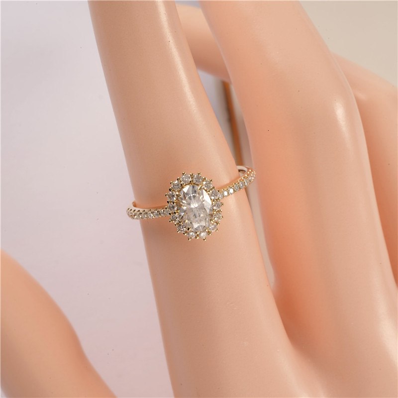 Wedding Rings CxsJeremy Solid 18K Au750 Yellow Gold 1ct Oval Cut 6 8mm Engagement Ring Vintage Unique Cluster Bridal Gift 230822