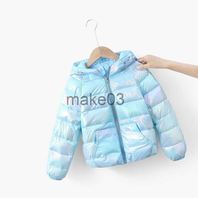 Down Coat Baby White Duck Down Jacket Boys and Girls Autumn Winter New Colorful Children's In Bright Coats Thin Section Hooded Outerwear J230823