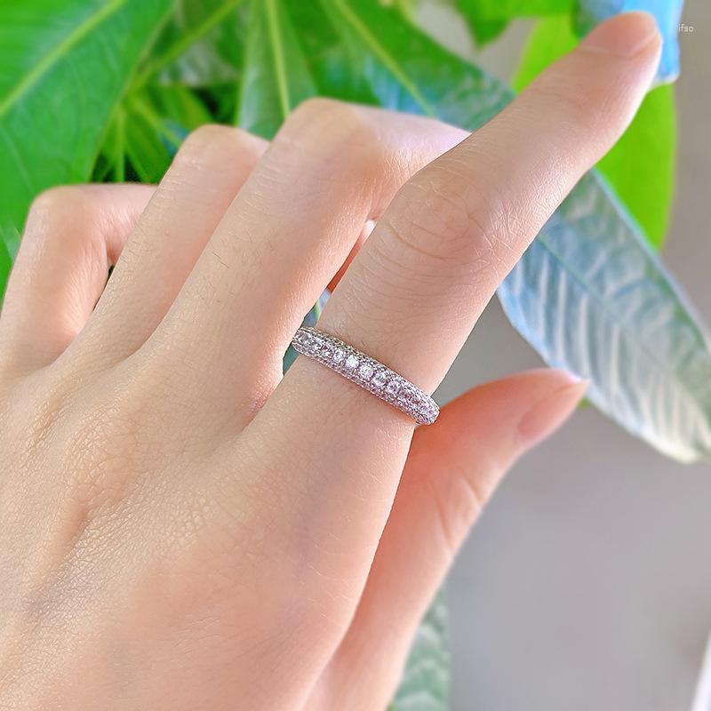 Cluster Rings Eternity Micro Pave Moissanite Diamond Ring Real 925 Sterling Silver Wedding Band For Women Men Engagement Jewelry