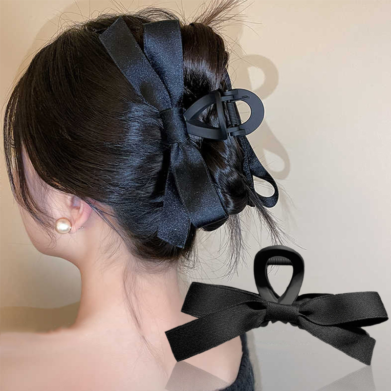Hair Clips Barrettes Big Velvet Bow Ribbon Hairpin Korean Style Black Bowknot Clip for Girls Vintage Satin Hairpins Versatile Large Claw 230823