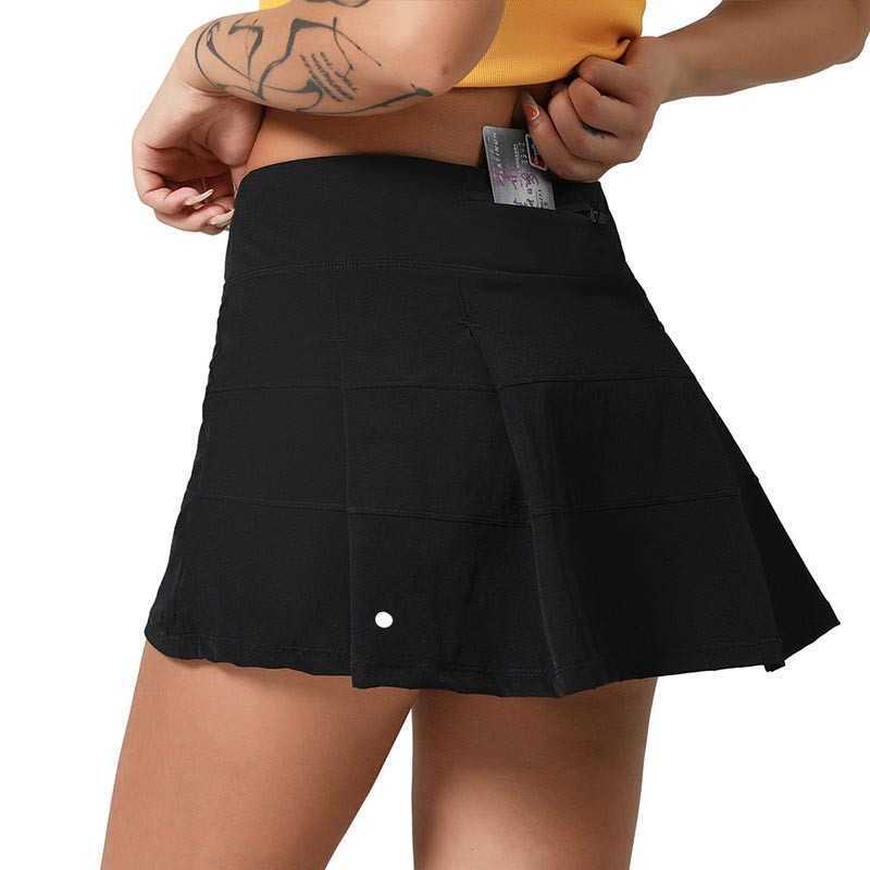 LL Women Sports Yoga Skirts Workout Shorts Zipper Pleated Tennis Golf Skirt Anti Exposure Fitness Short Skirt with Pocket 88207 Sportswear