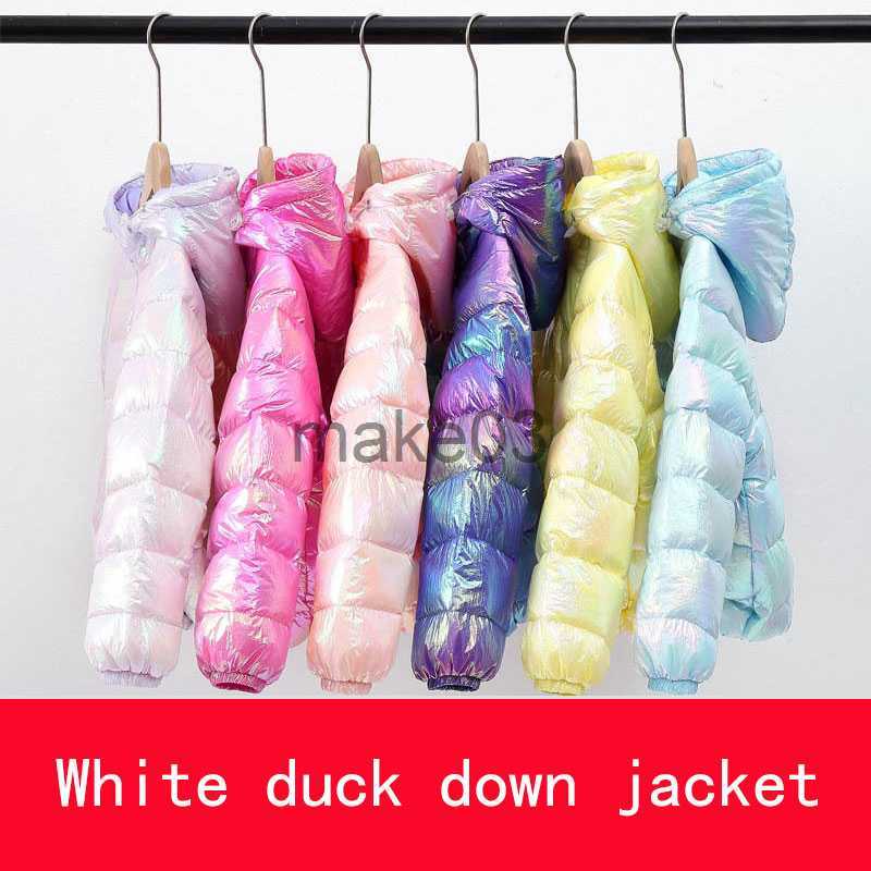 Down Coat Baby White Duck Down Jacket Boys and Girls Autumn Winter New Colorful Children's In Bright Coats Thin Section Hooded Outerwear J230823