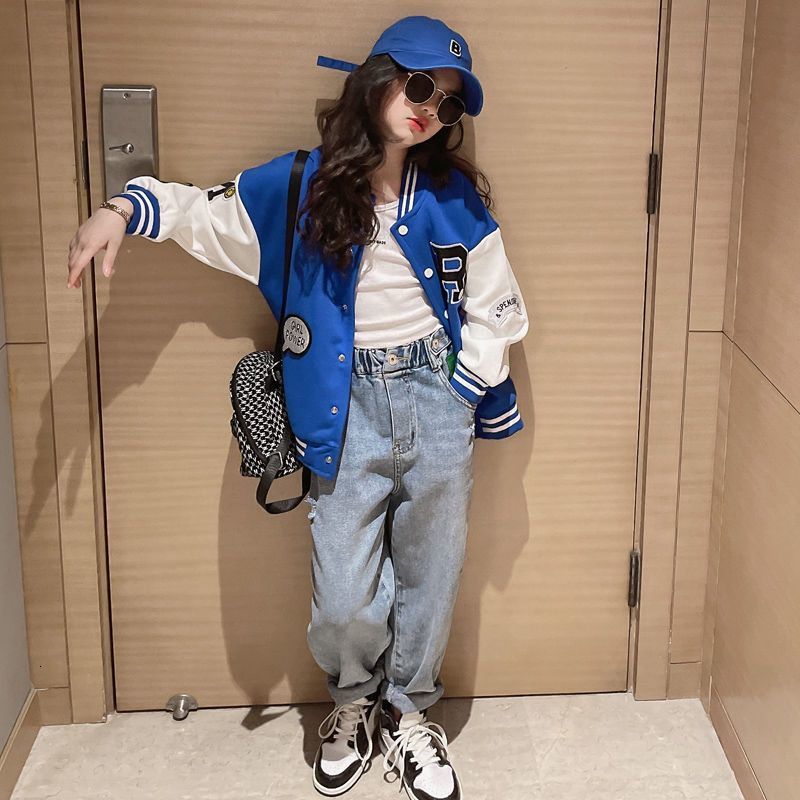 Jackets Children's Autumn Girl Jacket Baseball Suit Bomber Loose Cottons Kids Clothes For Teen Letter Coats And Jackets 4-12 Year 230817
