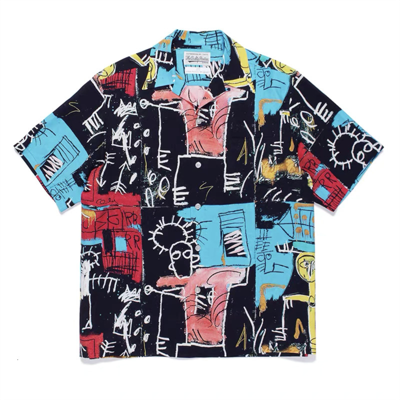 Men's Casual Shirts Graffiti WACKO MARIA Shirt Men Women Good Quality Hawaiian Short Sleeve Hawaii Beach 230823