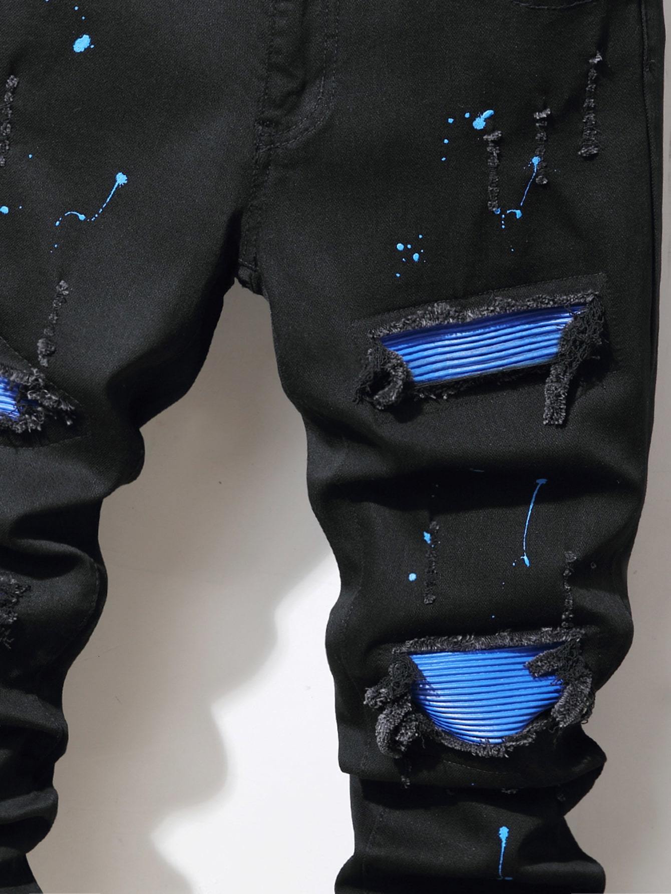 Men s Jeans Cool Ripped Skinny Trousers Stretch Slim Denim Pants Large Size Hip Hop Black Blue Casual Jogging for Men 230823