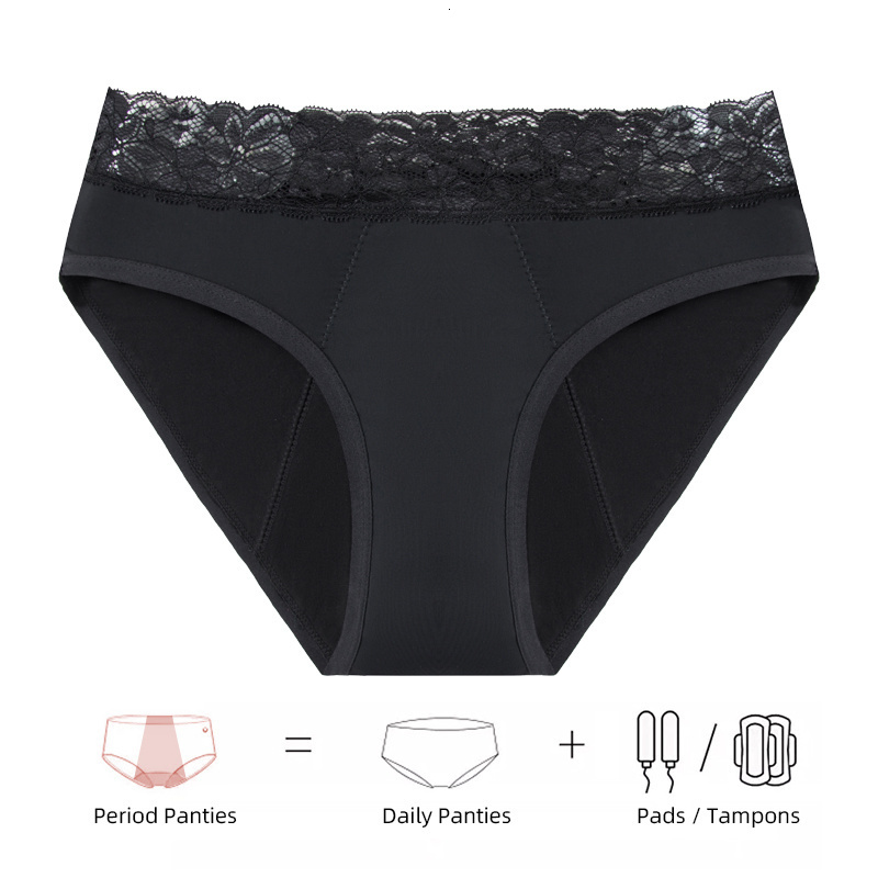 Women's Panties S4XL Detachable buttons leak proof menstrual briefs sexy lace four layers absorbent physiological underwear plus size lingerie 23