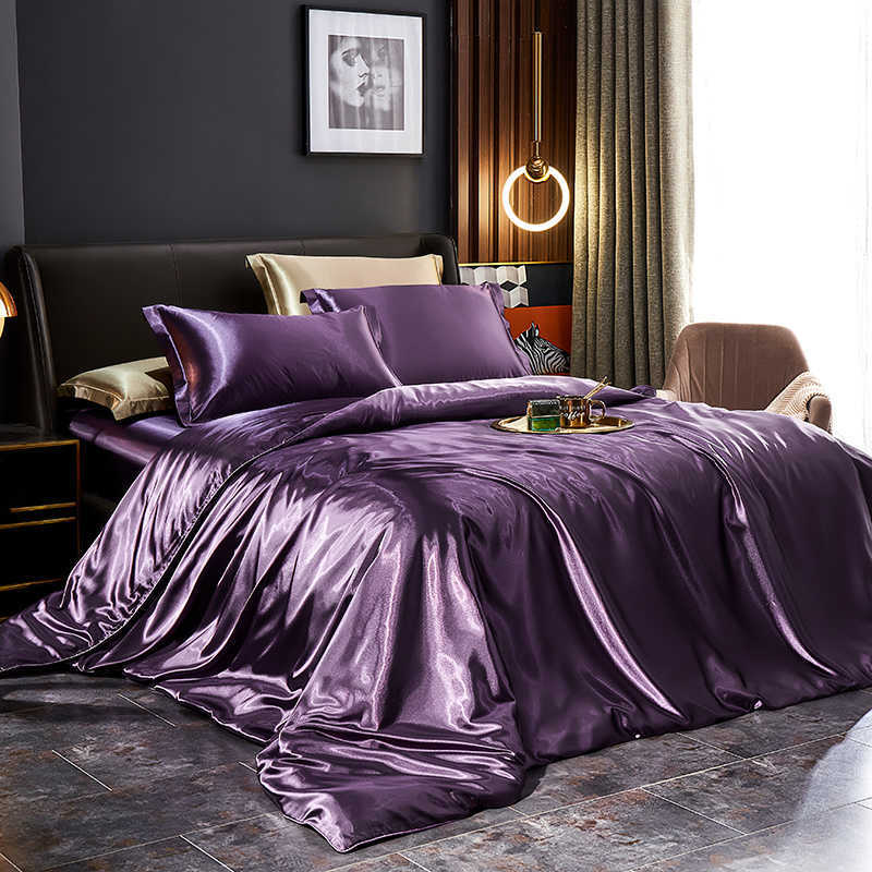 sets Solid Mulberry Silk Bedding Set with Duvet Cover Bed Sheet cases Satin Single Double Bedsheet Twin Size