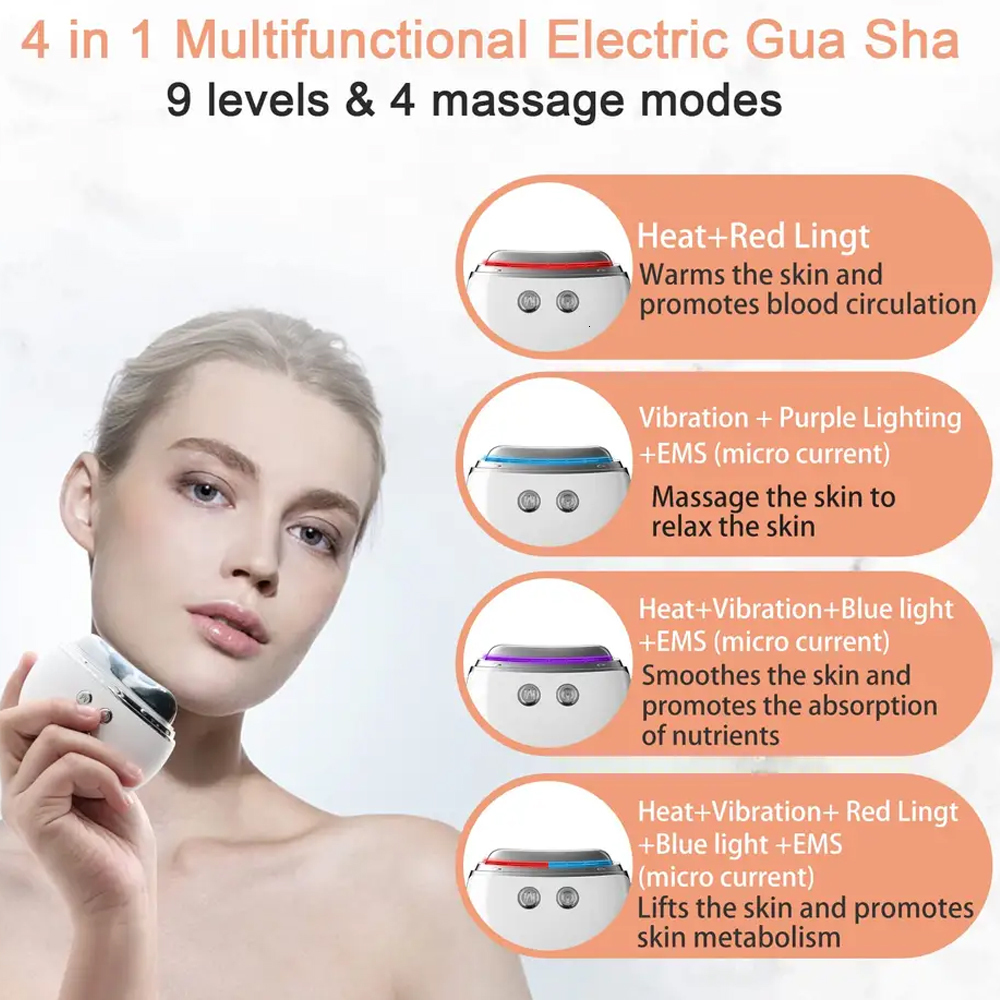 Face Massager Microcurrent Heated Gua Sha Tool Vibration for Anti Aging Improve Contour Acupressure Skin Care 230823