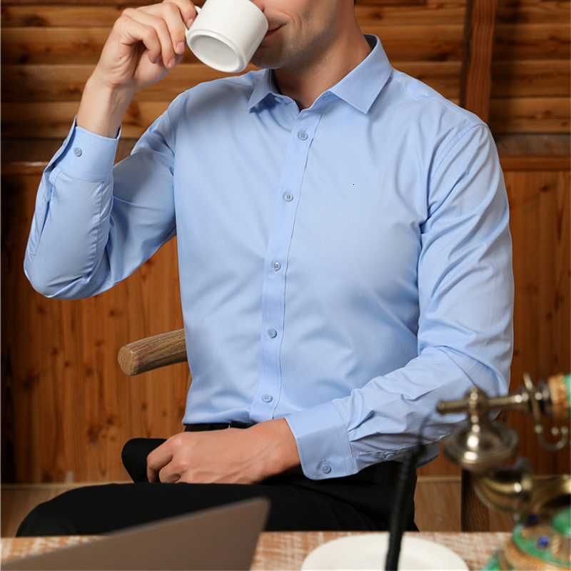 Men's Casual Shirts Bamboo Fiber Men Dress Shirt for Office Business Soft Comfortable Man's Plaid Long Sleeve StretchMale Clothing No Pocket