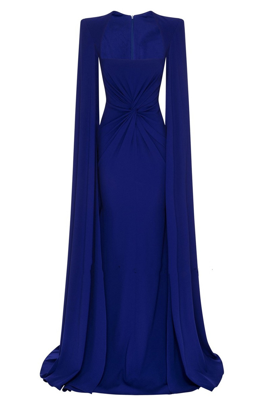 Blue Long Sleeve Shawl Cape Evening Dress Luxury Celebrity Princess Elegant Arab Dubai Prom Gown Satin Square Collar Party Dresses 2023 Vestidos Longo