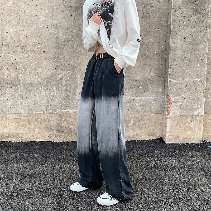 Men's Pants Gradient Y2k Streetwear Mens American Retro Casual Jeans Straight Loose High Street Hip Hop Male Fashion Trousers 230822