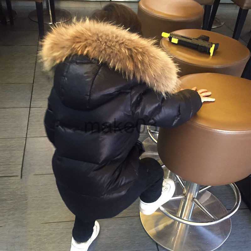 Down Coat Winter Children's Down Jacket Thickened Midlength Hooded Jacket New Boys and Girls Big Fur Collar Coat Jacket Girls Clothing J230823