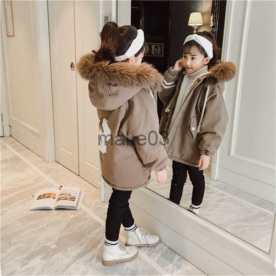 Down Coat Solid Color Hooded Down Parkas For 4 6 8 10 12 14 Year Girls Coats Fashion Winter Warm Thickening Jackets Kids Long Outerwear J230823